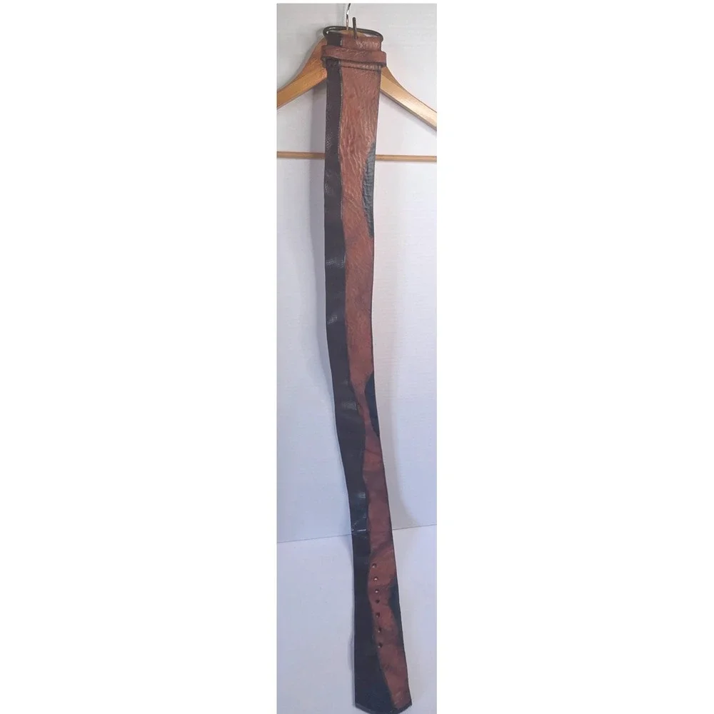 Handmade Lebanon Two Tone Brown Black Leather Wide Waist Belt Large CAYAK 415.00